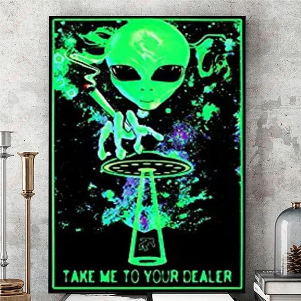 

Hot Take Me To Your Dealer Blacklight Poster Silk Print Wall Painting Bar Cafe Wall Decoration Indoor