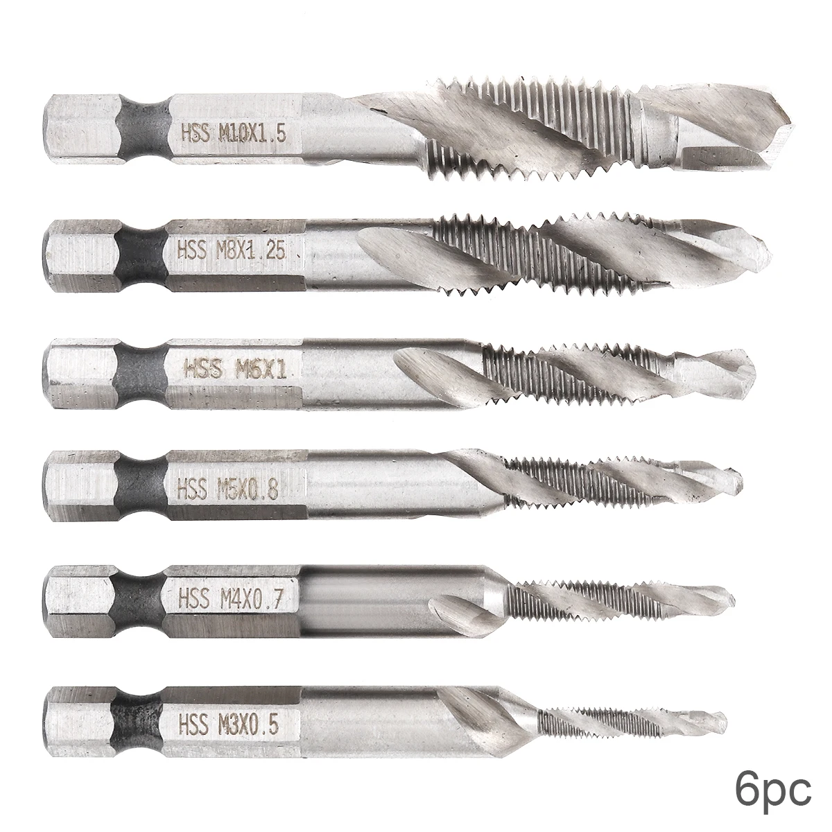 

6 Pcs Hex Shank HSS Screw Screw Point Metric Thread Male Drill