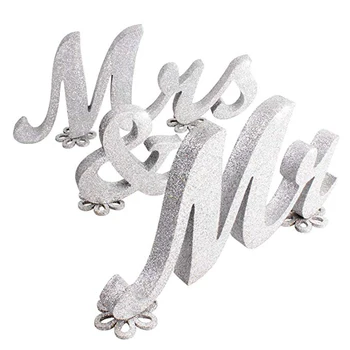 

Silver Glitter Mr & Mrs Wooden Letters Sign Sweetheart Table Decorations For Wedding Photo Props Party Supplies Home Decor