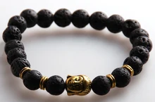 MOODPC Wholesale Jewelry 8m Lava Semi Precious Stone Beads Antique Gold And Silver Buddha Bracelets