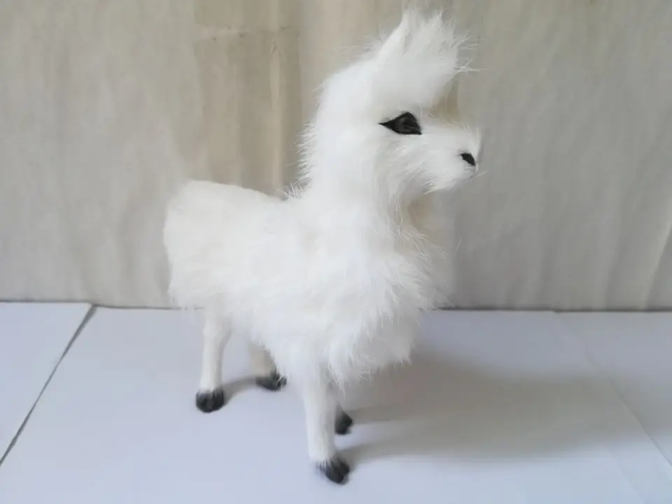 large 17x16cm plastic&fur white alpaca hard model craft home decoration toy gift w0599