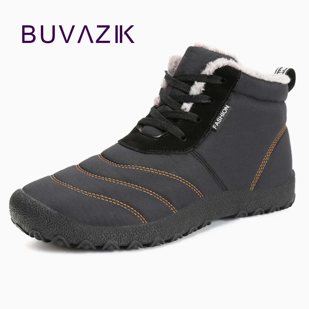 

BUVAZIK 2018 winter warm boots men with fur solid thicken cotton fabric men snow boots casual cotton shoes big size 44 45 46