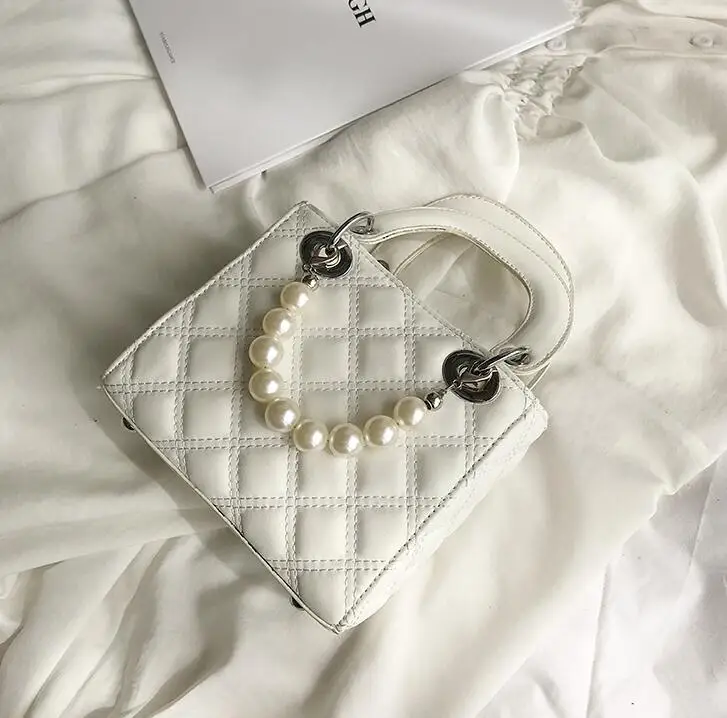 Роскошная брендовая Сумка-тоут, модная новинка, Высококачественная женская дизайнерская сумка из искусственной кожи, жемчужные портативные сумки через плечо - Цвет: Белый