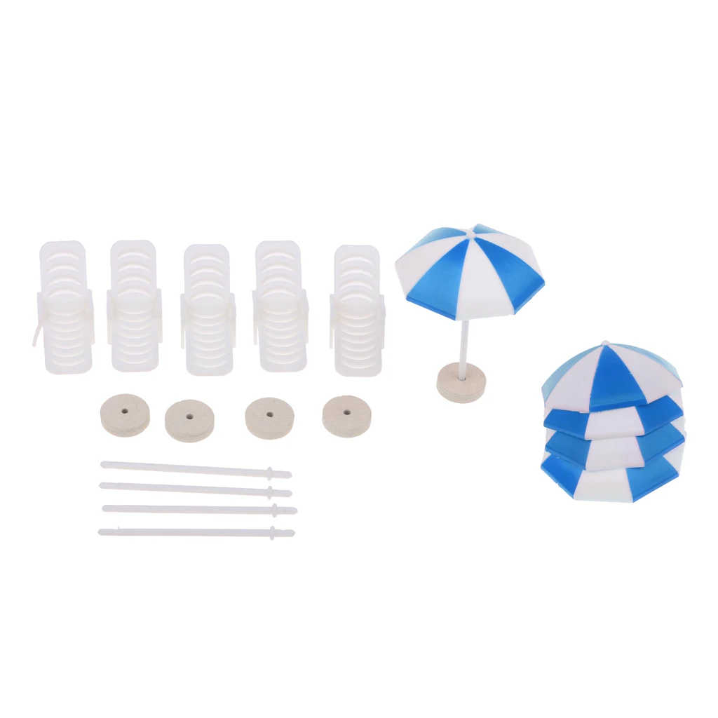 5 Set Mini Deck Chair Beach Umbrella for Dollhouse Yard Garden Swimming Pool Life Scenes Decor Kids Pretend Play Toy 5 Set Mini Deck Chair Beach Umbrella for Dollhouse Yard Garden Swimming Pool Life Scenes Decor Kids Pretend Play Toy