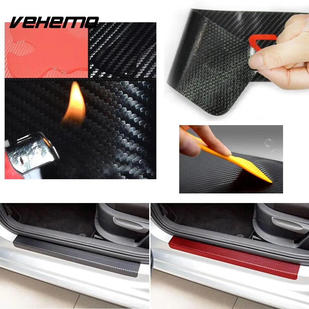 

Pad Strip Textured Sticker Guard Cover Carbon Fiber with Scraper Anti-Kick Black/Red Scratchproof