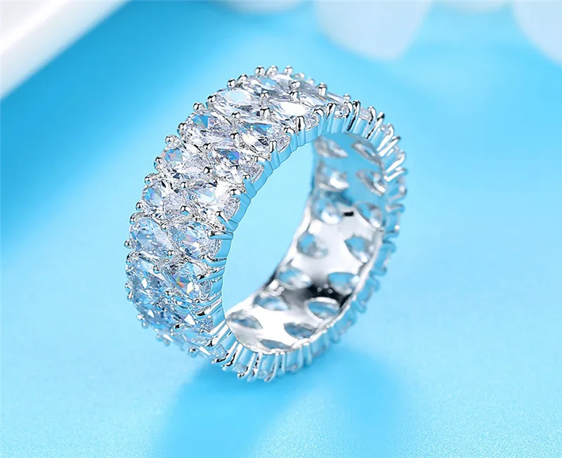 Micro-Inlaid AAA Zircon Couple Ring Shiny Water Drop Crystal Rings For Women Wedding Female Anel Bijoux Bague anillos mujer R422 (2)