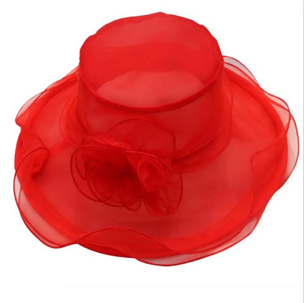 Женская кружевная Шляпа Дерби с широкими полями Kentucky, свадебная, чайная, вечерние, церковная Кепка, для отдыха на природе, Солнцезащитная шляпа - Цвет: Red