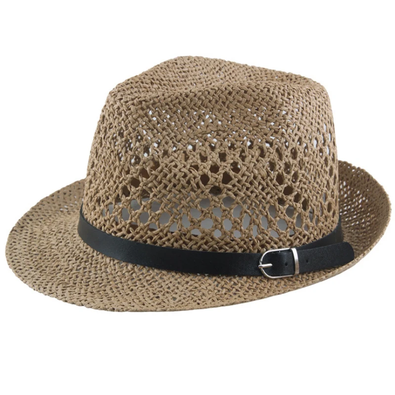 HT2344 мужские летние шапки вязаный крючком соломенный головной убор для мужчин ремень летний Федора мужской Панама шляпа классический Трилби широкий пляжный навес шляпа от солнца