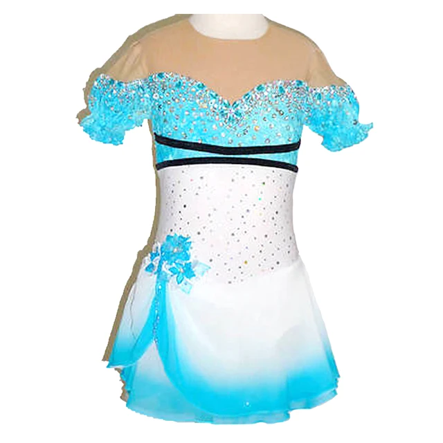 Cheap Customized Costume Ice Figure Skating Gymnastics Dress Competition Adult Child Girl Skirt Performance Blue Strapless Black Tie