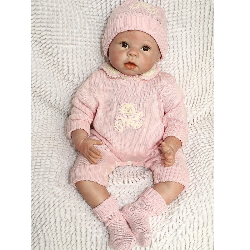 22 Инче силиконовые Reborn Baby Doll для мальчиков и девочек игрушки безопасные хобби настоящая жизнь коричневые глаза специальная мягкая кукла