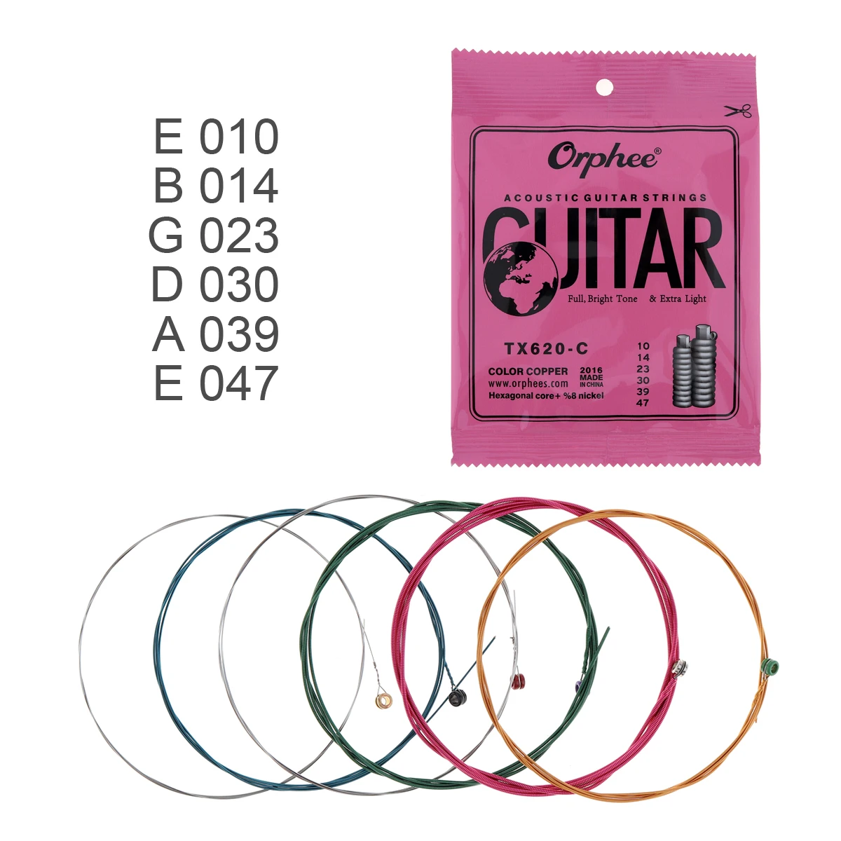 Orphee 6pcs/set 010 047 Acoustic Guitar Strings Multi color Copper