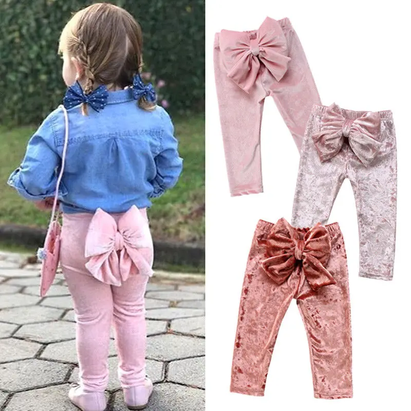 2018 New Children Clothing Girl Pants Toddler Kids Baby Girls Pants Bowknot Bottoms Velvet