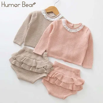 

Humor Bear Knit Sweater+Shorts Sets of Children Baby Clohting Set 2018 Autumn Baby Girls Full Sweater Suits