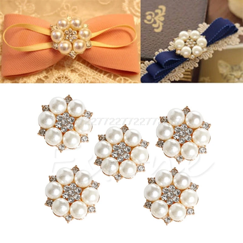 

New 5Pc Pearl Crystal Rhinestone Buttons Flower Round Cluster Flatback Wedding Embellishment Jewelry Craft New O26 dropship