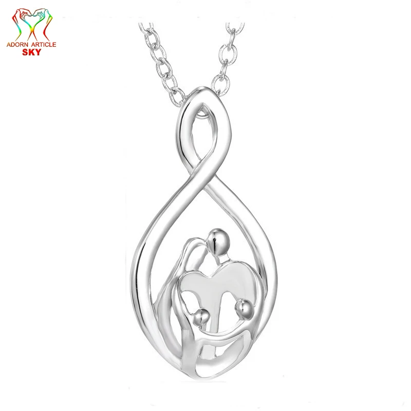 Zinc Alloy Pendant Silver Color Jewelry Parents And Children A Four People Three-Dimensional Hollow Character Necklace Send Love | Украшения
