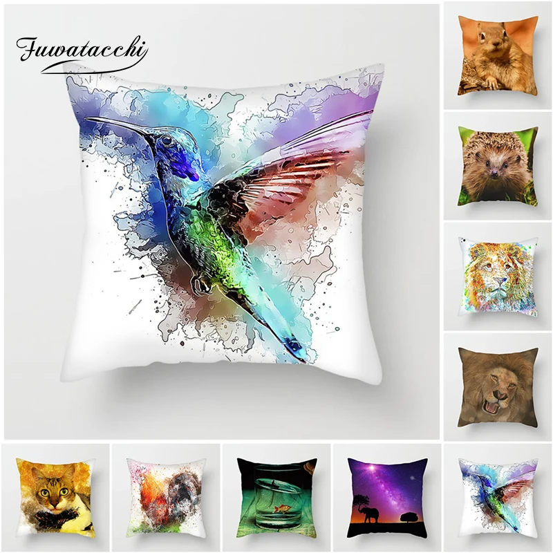 Fuwatacchi Bird Dog Lion Painting Polyester Cushion Cover 45*45cm Pillow Case Home Decorative Pillows Cover for Home Sofa Car