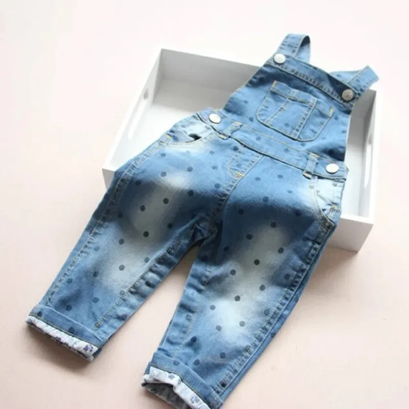 New Baby Jeans Boys Girls Denim Overalls Cute Dot Suspender Jeans Pants