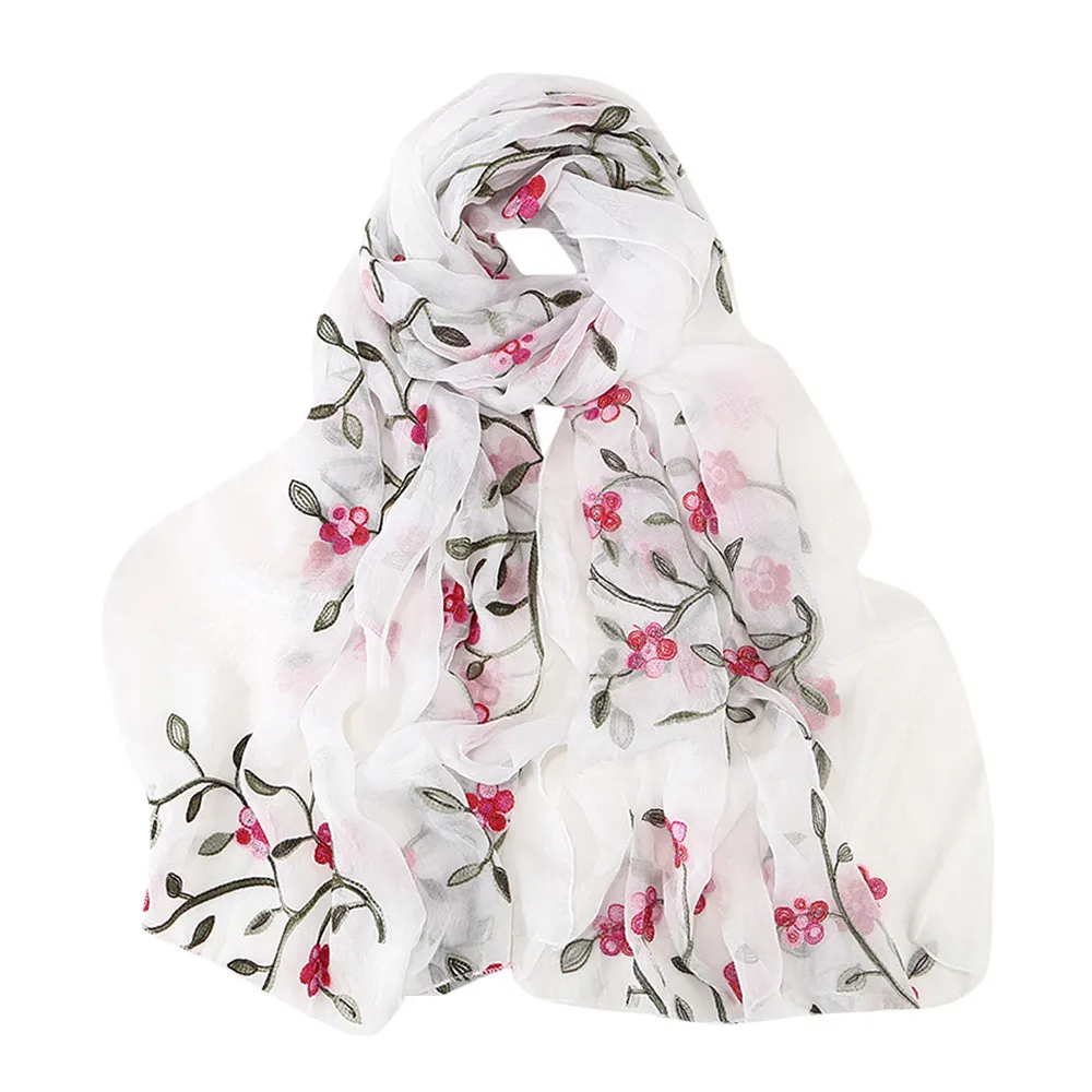 Зимняя женская шифоновая Цветочная Вышитая Шаль обёрточная повязка на голову Женский шарф шаль на голову мусульманский хиджаб шарф - Цвет: a
