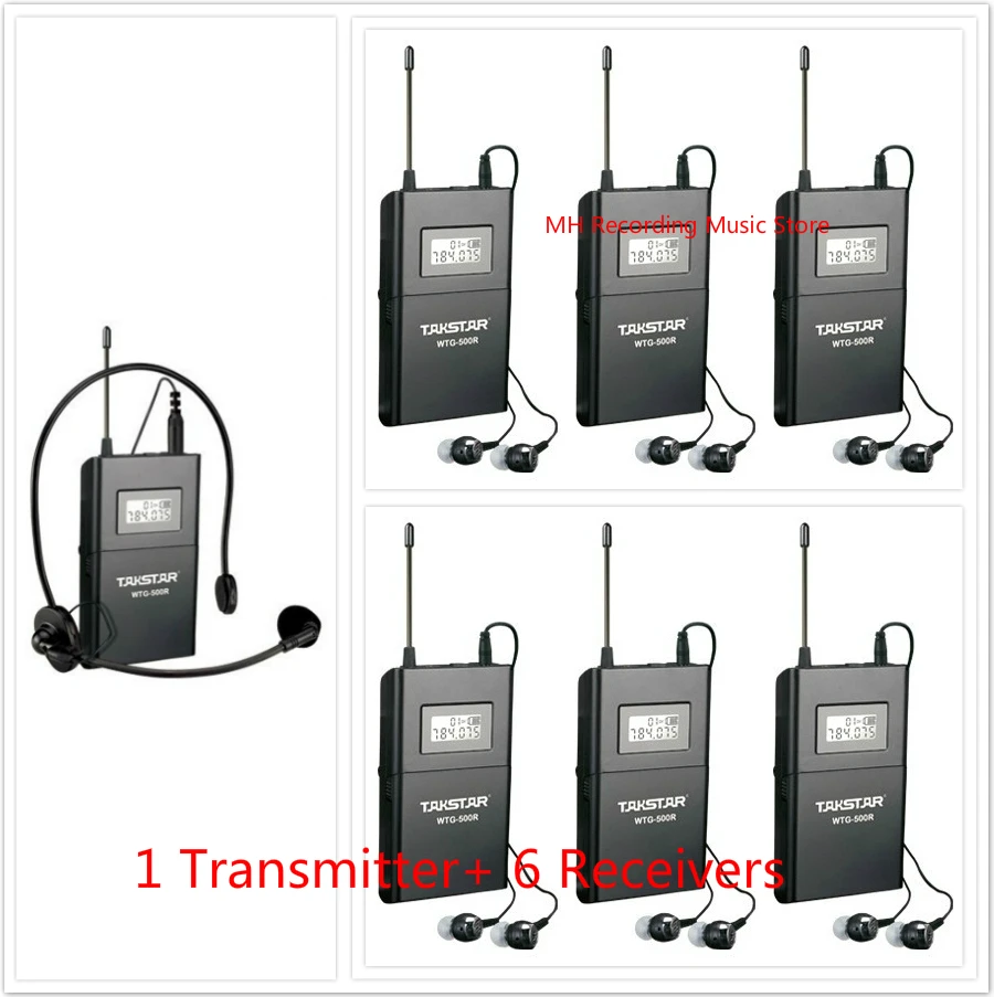 Takstar WTG500/WTG 500 UHF Беспроводная аудиосистема для туристического гида/синхронного перевода 1 передатчик+ 6 приемников