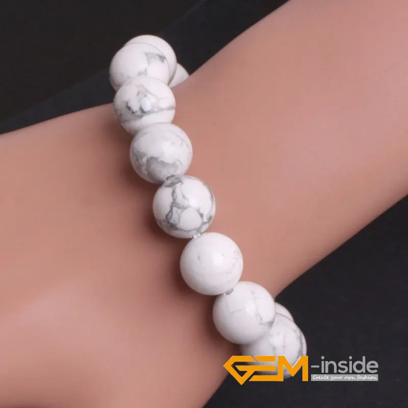 

White Howlite Stone Bracelet: 4mm To 16mm Natural Stone Elastic Energy Bracelets For Women Men Christmas present Gem-inside