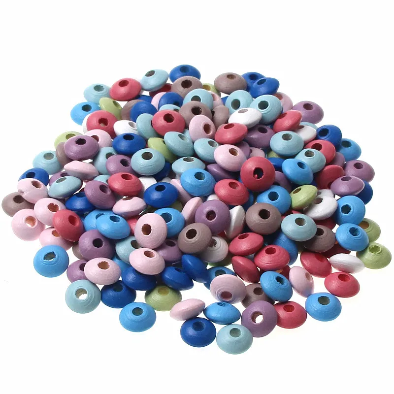 

10 Color 12x6MM 100Pcs/lot Natural Wood Flat Round Spacer Wooden Beads For Jewelry Making Pacifier Clip DIY Crafts Necklace