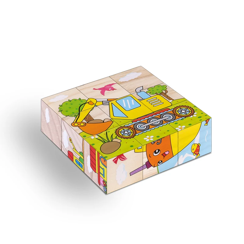 

9-Grain/lot Six face Picture Wooden Jigsaw 3D Puzzle Toys Children's Early Educational Toy Cube Jigsaw Puzzle 10 Types available