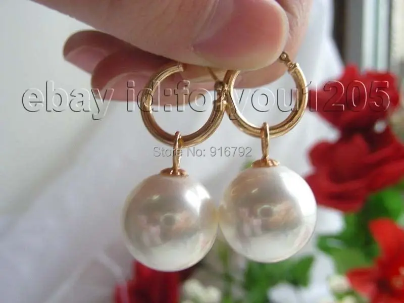 

Wholesale >>>Natural 16mm White Round Sea Shell Pearl Earrings