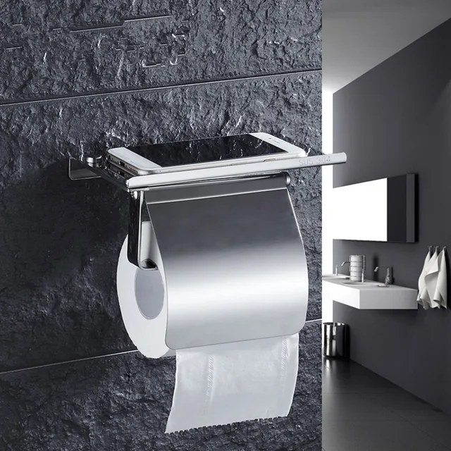 Porte Papier Toilette Mural, Acier Inoxydable Porte Rouleau Papier Toilette  avec Tablette pour Salle de Bain, Black : : Bricolage