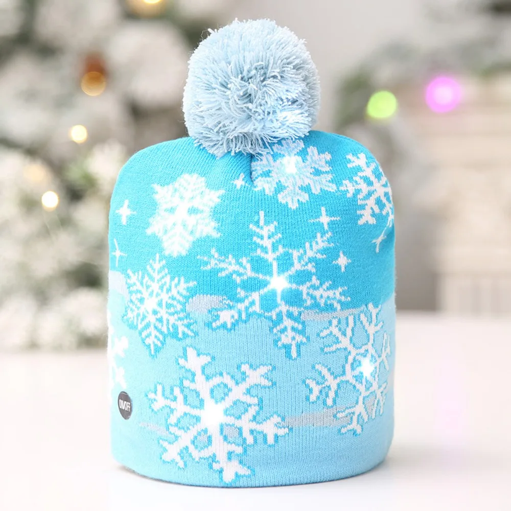 Зимняя симпатичная Рождественская шляпа Светодиодный Pom cap s Санта Клаус Снежинка