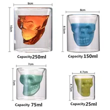 4 Sizes Skull Head Wine Glass Mug Crystal Beer Whiskey Shot Double Glass Cup Vodka Drinking Bar Club Beer Wine Glass Bottle S3 creative cool skull designed vodka whiskey shot glass transparent 70ml