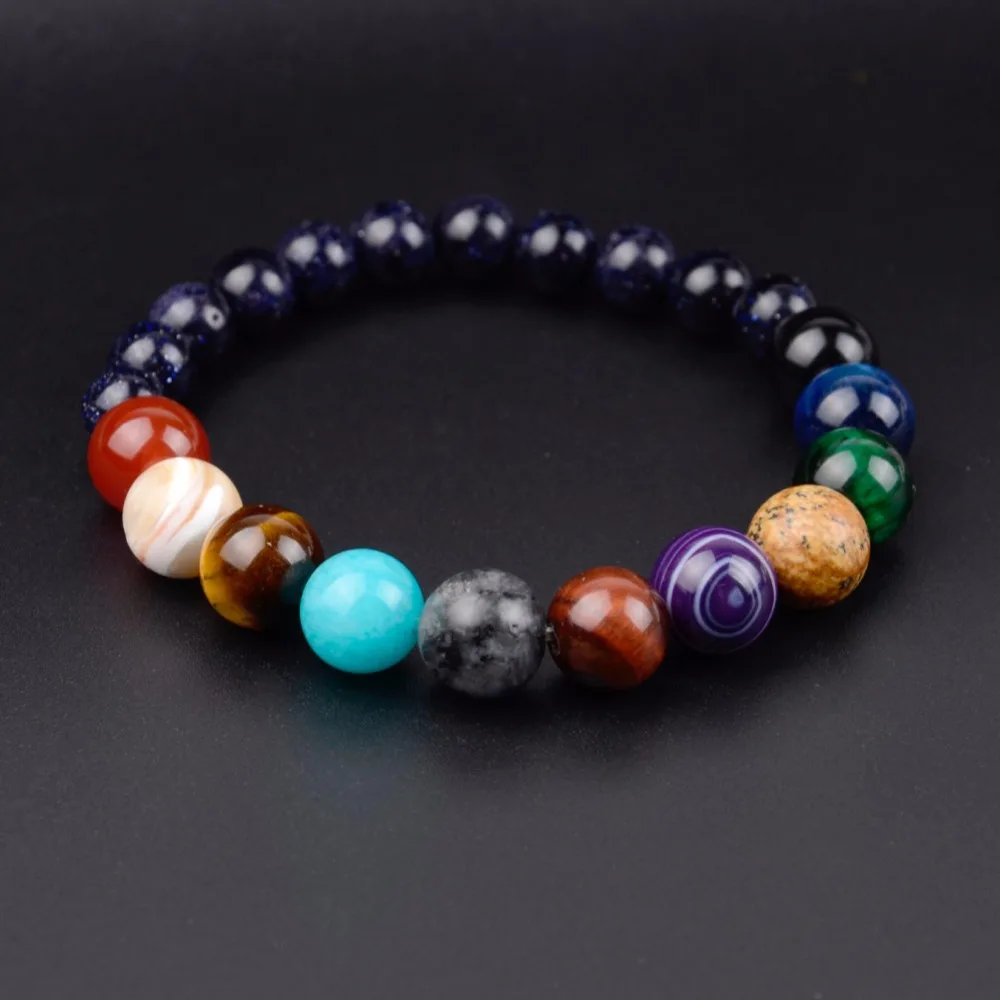 Drop Shipping Universe Galaxy the Eight Planets Solar System 100% Natural Stone Beads Bracelets For Women Men Jewelry Gift Fashion Jewelry