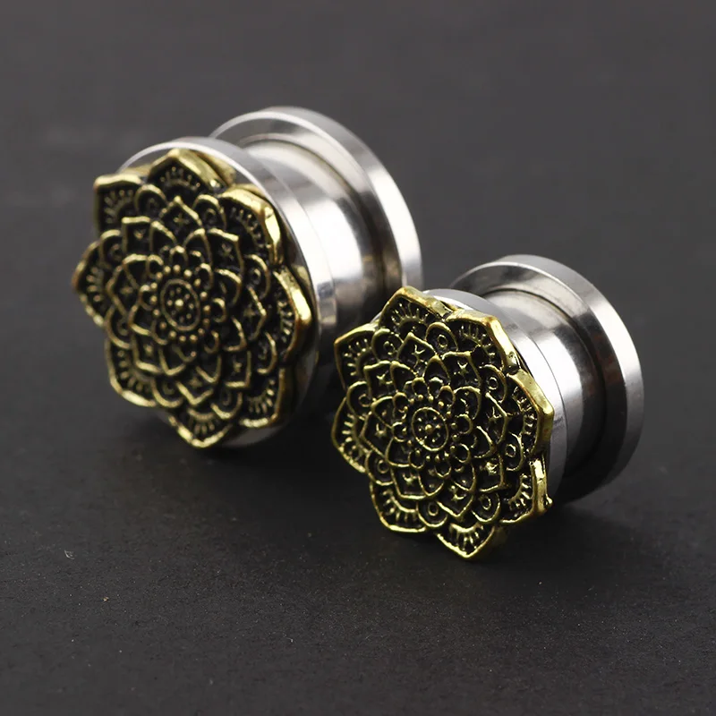 JUNLOWPY Copper Flower Fit Screw Tunnel Stainless Steel Piercing Plugs Earring Ear Expander Stretcher Gauges Body Jewelry 70pcs