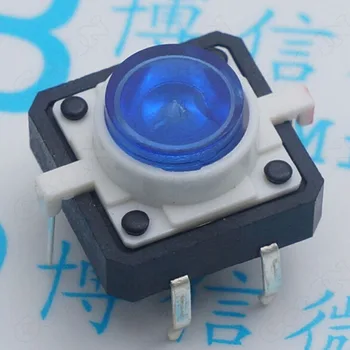 

50pcs 12*12*7.3mm Copper Foot With Blue Light Tact Switches Buttons Tactile Switches Buttons
