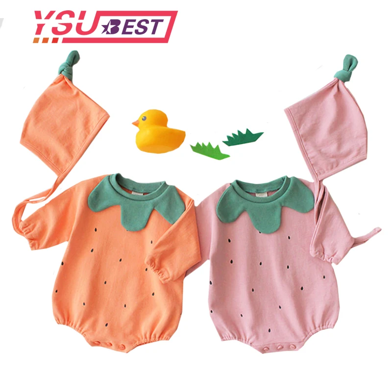 

2019 Spring Romper Infant New Born Boys and Girls Baby Cute Pumpkin Shape Cotton Long-sleeved +Hat Jumpsuits Baby Girl Clothes