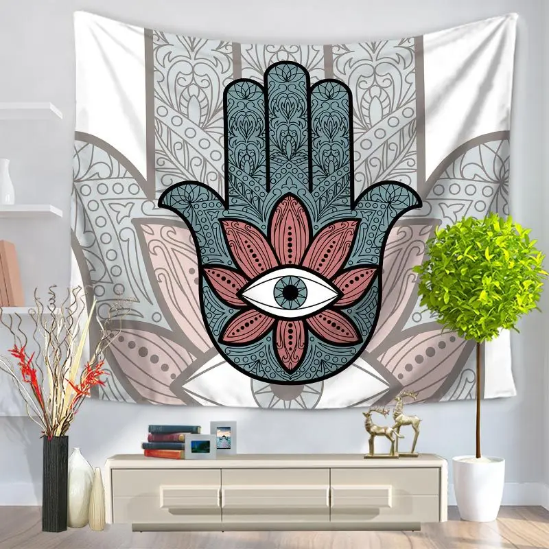 

TUEDIO Hamsa Hand Tapestry Indian Mandala Floral Wall Hanging Tapestry for Home Psychedelic Bedspread Art Carpet Mats 150x130cm