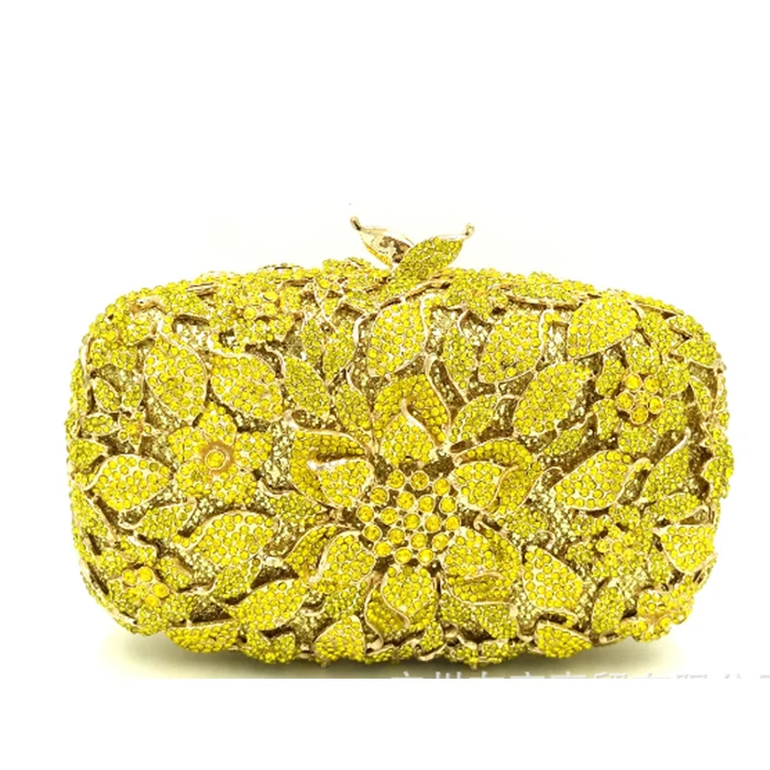 Embrayage Color Strass Mariage Luxe Main Sacs Diamant Designer De D'embrayage Partie Sac Cristal Same Pictur Jaune Marque À Soirée Fleur Xiyuan As 0fwqUU