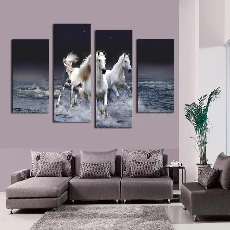 2015 Hot Sell 4 panel Running Horse Large HD Decorative Art Print Painting On Canvas For Living Room Wall Paintings Pictures | Дом и сад