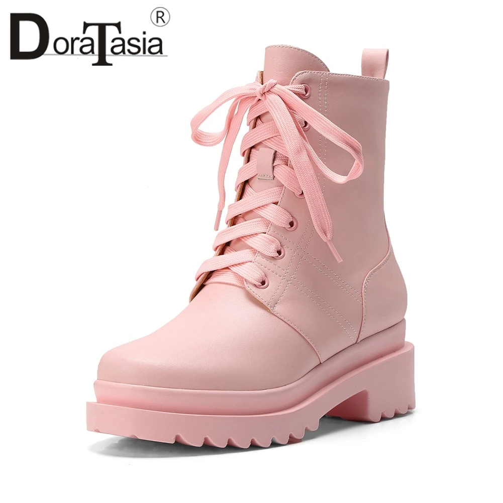 

DORATASIA Luxury Brand Ankle Boots Women 2019 Autumn Genuine Leather Platform Booties Sweet Girl Pink High Heels Shoes Woman