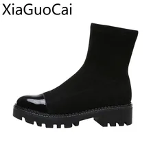 Вязаные женские носки; сезон весна-осень; коллекция года; женские ботильоны на платформе; ботинки без застежки на резиновой подошве