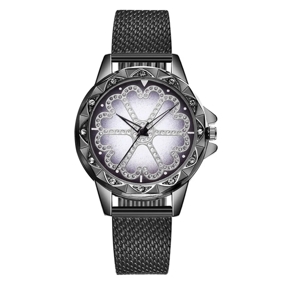Модные сетчатые часы унисекс с ремешком из сплава, женские часы в минималистическом стиле с цветами, женские часы для женщин, Reloj Mujer - Цвет: Black