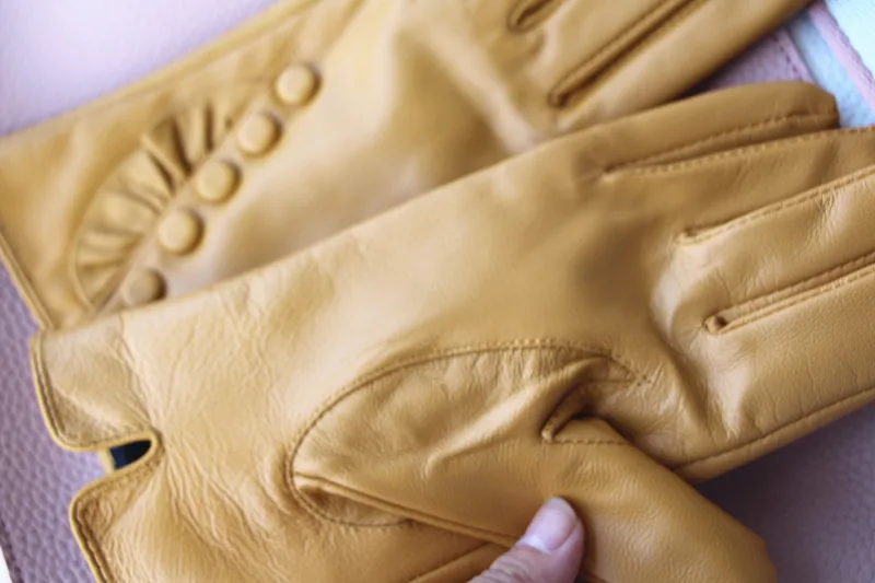 Модные новые кожаные перчатки женские, бархатные, Имбирные и желтые