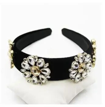 

2019 women Black studded gemstone flower headband hair accessories
