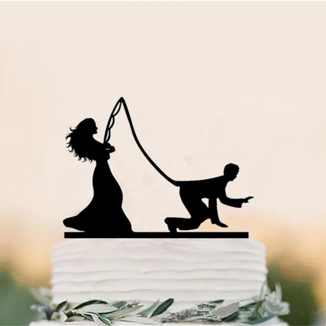 Funny Wedding Cake Topper Bride Fishing Groom Cake Toppers With Dog