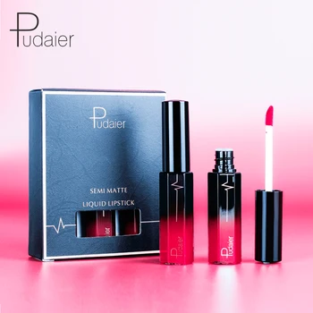 

2018 Pudaier moisturizing lip gloss half matte lipstick pigment 3pcs waterproof durable sexy red nude purple tattooing lips