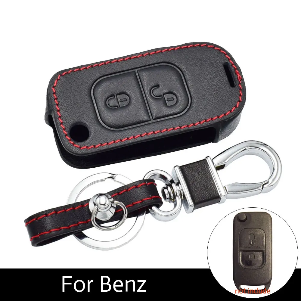 

ATOBABI 2 Buttons Genuine Leather Car Key Cases For Mercedes Benz E113 A C E S W168 W202 W203 Folding Keys Cases with Keychain