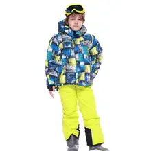 Детский лыжный костюм Детская ветронепроницаемая Водонепроницаемая теплая зимняя одежда для девочек и мальчиков, комбинезон зимняя Лыжная куртка для сноуборда