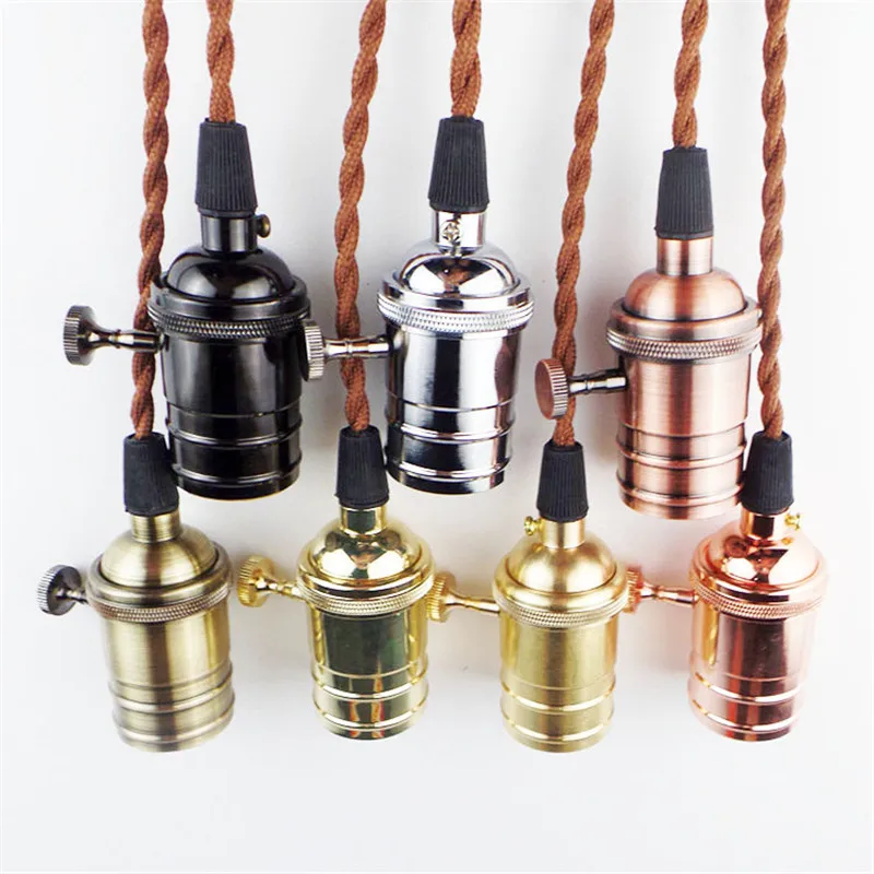 

E27 Industrial Vintage Lamp Holder Copper Socket Bulb Light Fixtures knob Switch Screw Base Lampada Lighting Pendant Fittings