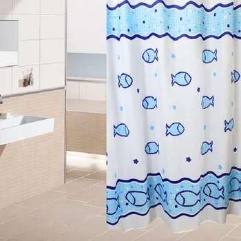 

Blue Cartoon Sea Fish Waterproof Polyester Shower Curtains Modern Fabric Bath Curtain Rideau De Douche With 12hooks YL38