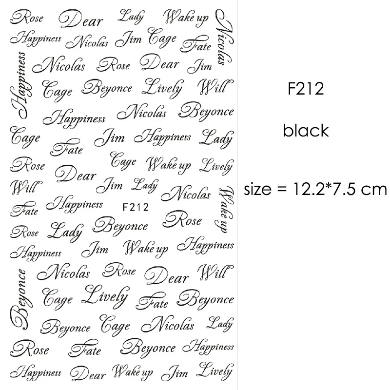 F212-F218 наклейки для ногтей серии s F 12*7,5 см белый черный золотой серебряный узор самоклеющиеся наклейки для украшения ногтей - Цвет: F212 Black