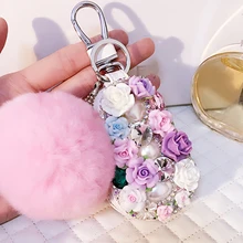 Buy CXZYKING Cute Diamond Decor Figure Mode Fur Ball Key Case Toys Car Keychain Ring Women Bag Plush Pendant Dolls Toys Free Shipping